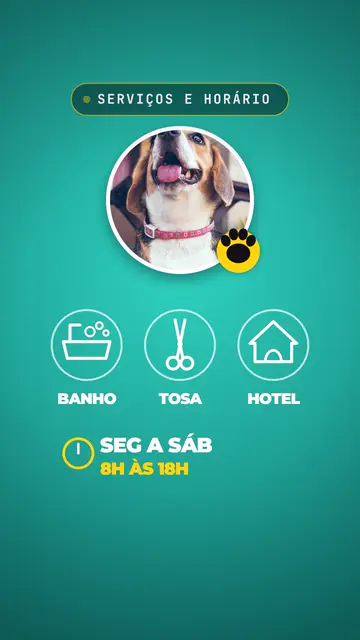Vídeo animado de serviços e horário de pet shop